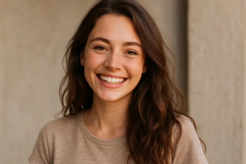 Happy patient showing clear aligner benefits with beautiful smile